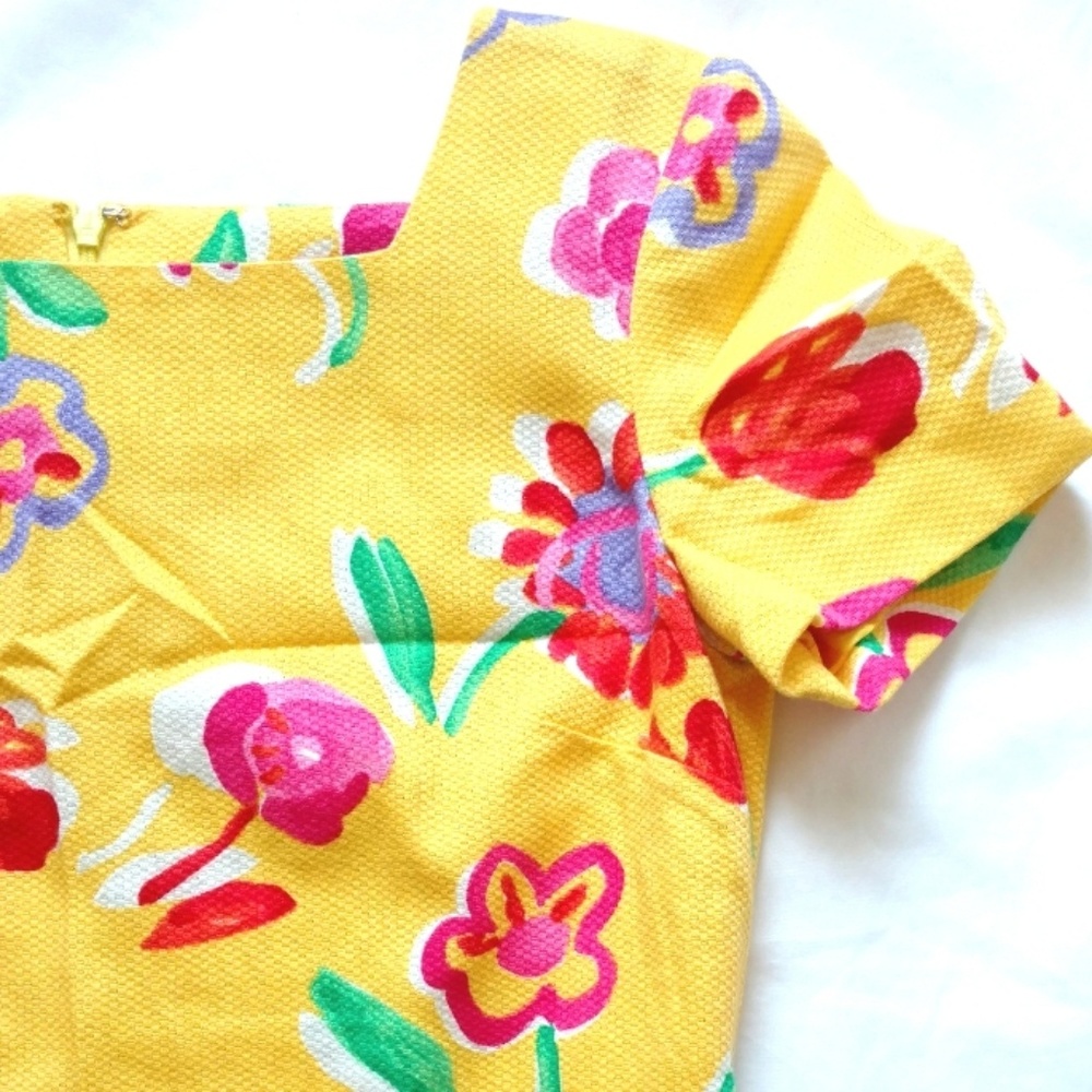 Vtg Evan-Picone Petite Yellow Floral Mini Dress 4p